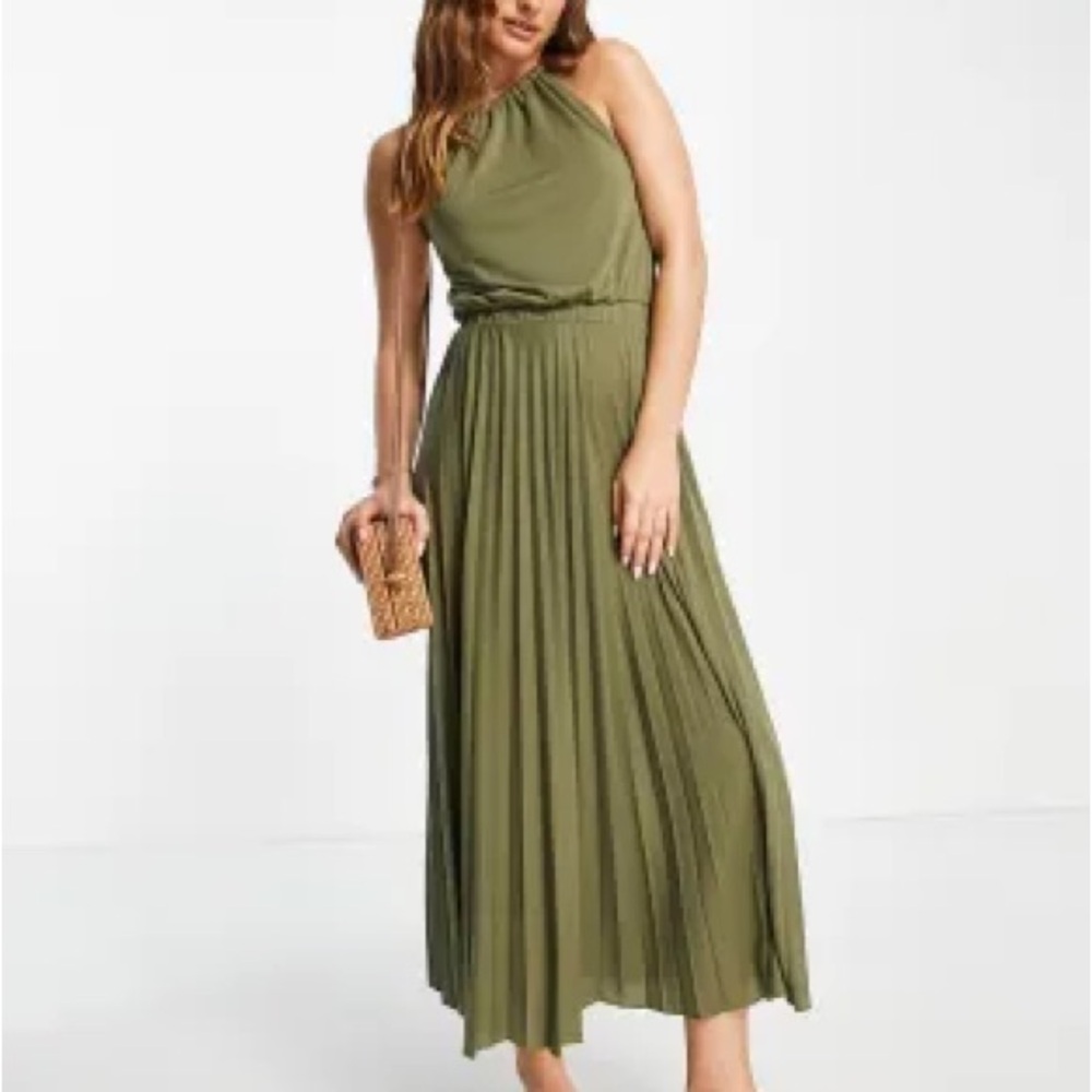 Elegant Olive Green Jersey Knit Maxi Dress